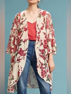 Anthropologie Floreat velvet cherry blossom kimono